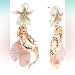 Betsey Johnson Mermaid Flower Drop Earrings Gold Halloween Chappell Roan